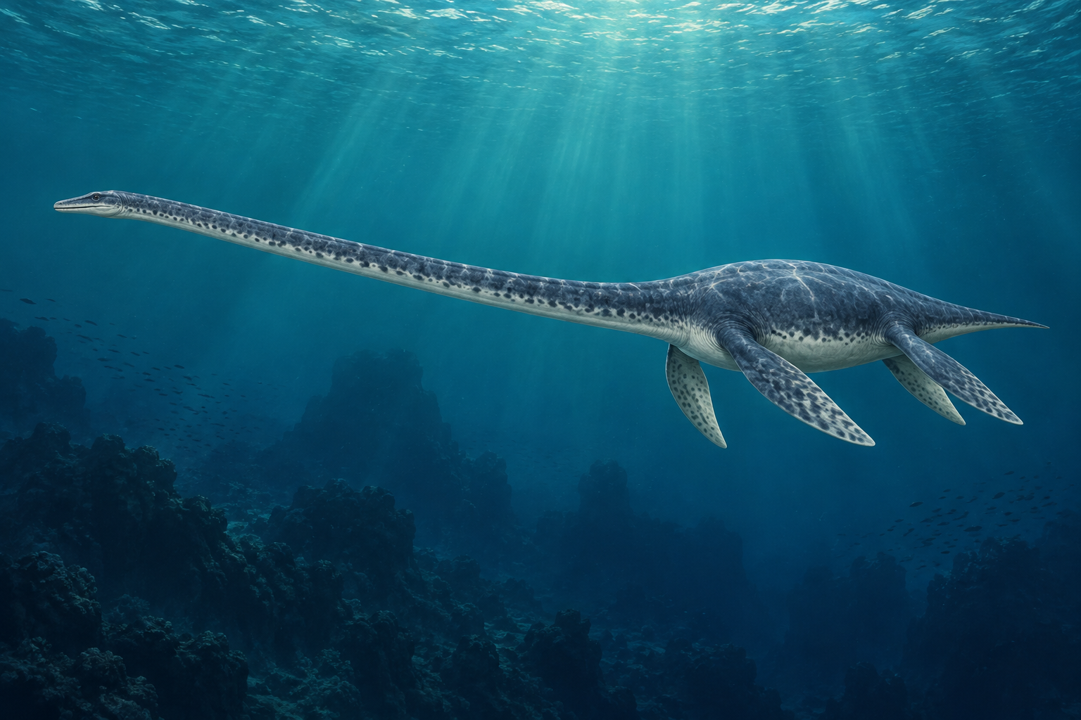 Illustrative reconstruction of Elasmosaurus swimming in an ancient sea