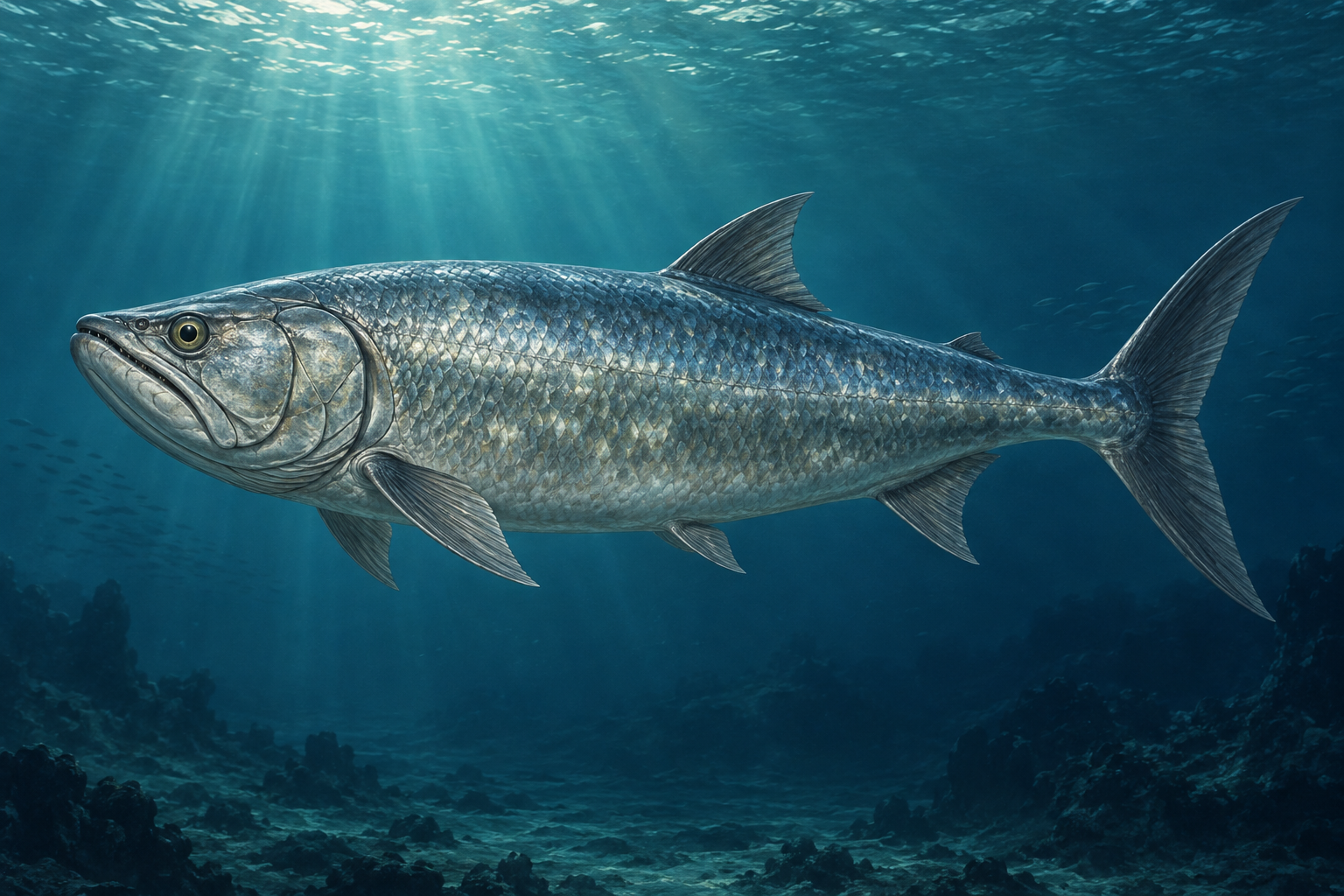 Illustrative reconstruction of Xiphactinus swimming in an ancient sea